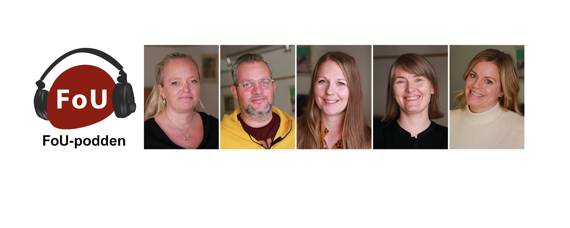 Deltagare i poddavsnittet och poddloggan