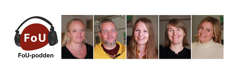 Deltagare i poddavsnittet och poddloggan