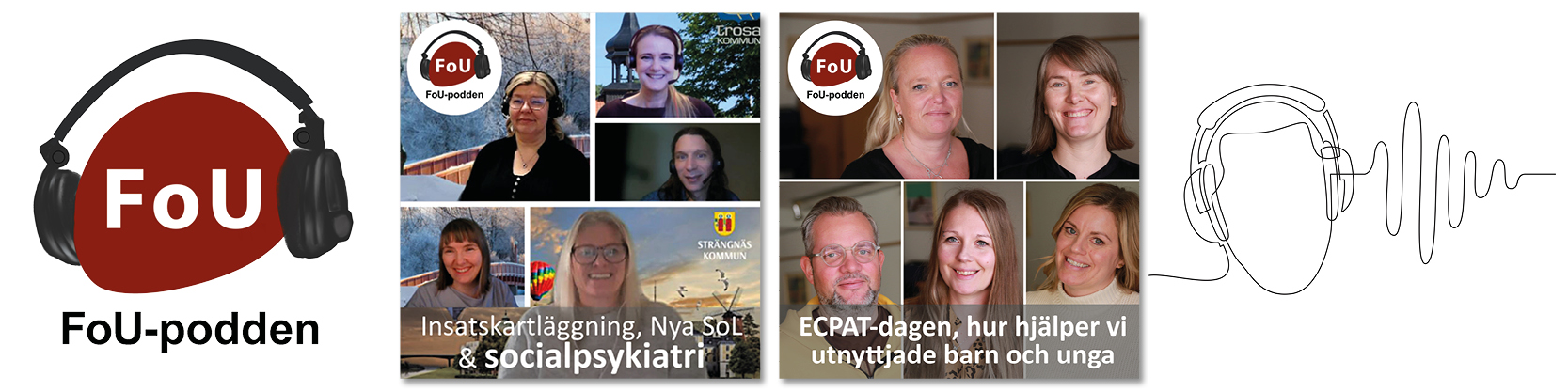 Deltagare i poddavsnittet och poddloggan