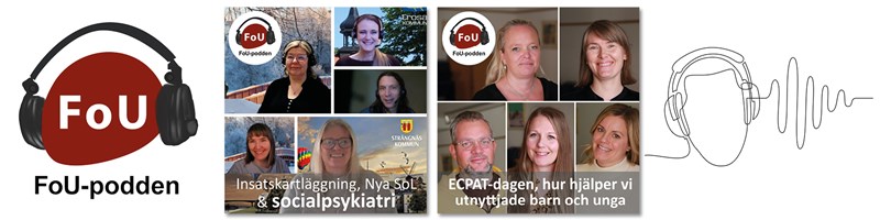 Deltagare i poddavsnittet och poddloggan